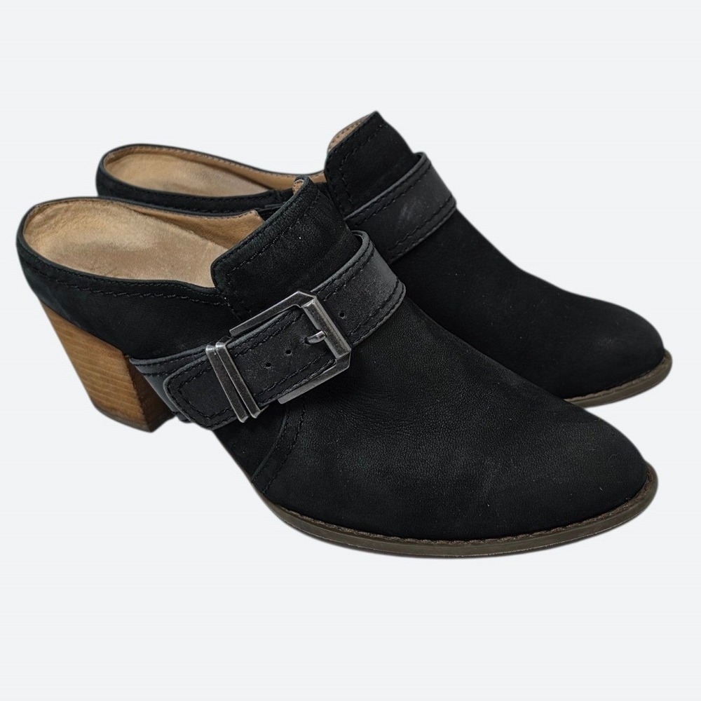 Vionic Cheyenne Western Boho Leather Buckle Block Heel Mules Size 8 Black